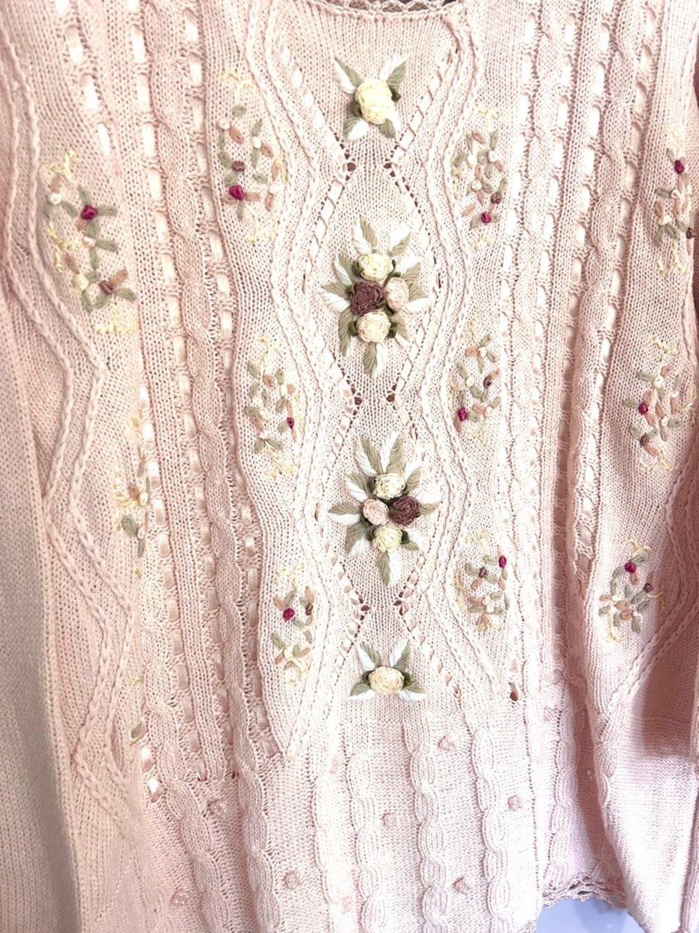 Vtg Shenanigans Cottagecore Floral Sweater M Pink Coquette Anthropologie Style - Picture 5 of 10
